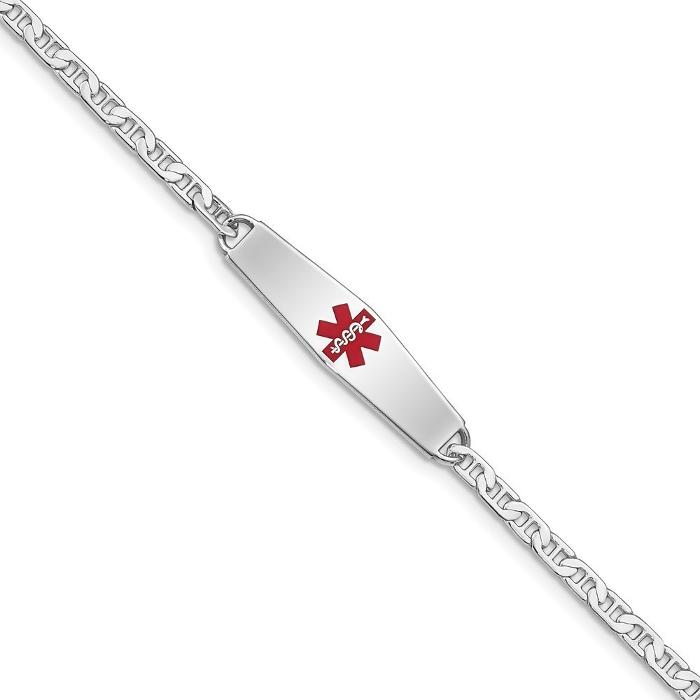 925 Sterling Silver Nautical Rhodium-plated Medical ID Anchor Link Bracelet, 8"